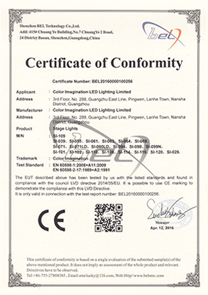 Color Imagination SI-109-LVD Certificate