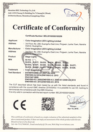 Color Imagination SI-112-EMC Certificate