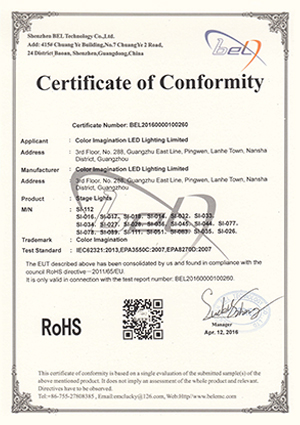 Color Imagination SI-112-ROHS Certificate