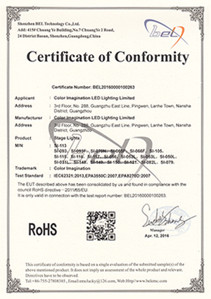 Color Imagination SI-113-ROHS Certificate